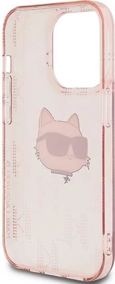 Mbështjellës Karl Lagerfeld IML Choupette Head & Monogram për iPhone 14 Pro, Rozë
