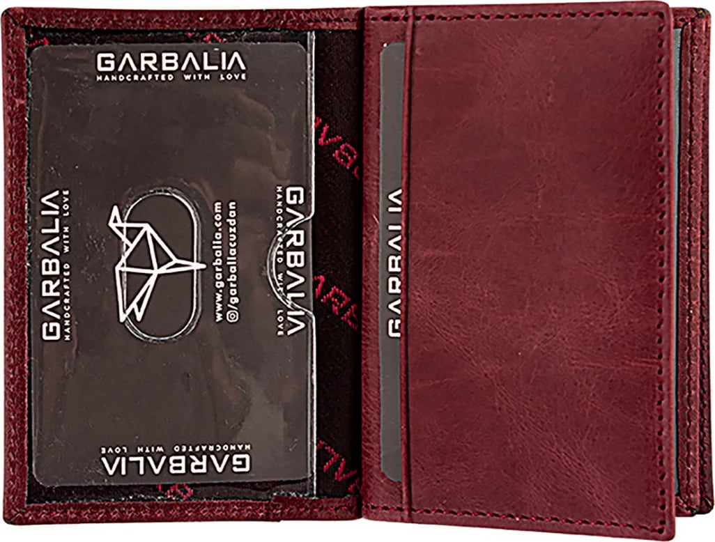 Portofol uniseks Zoozie Bags, lëkurë natyrale, ngjyrë e kuqe claret