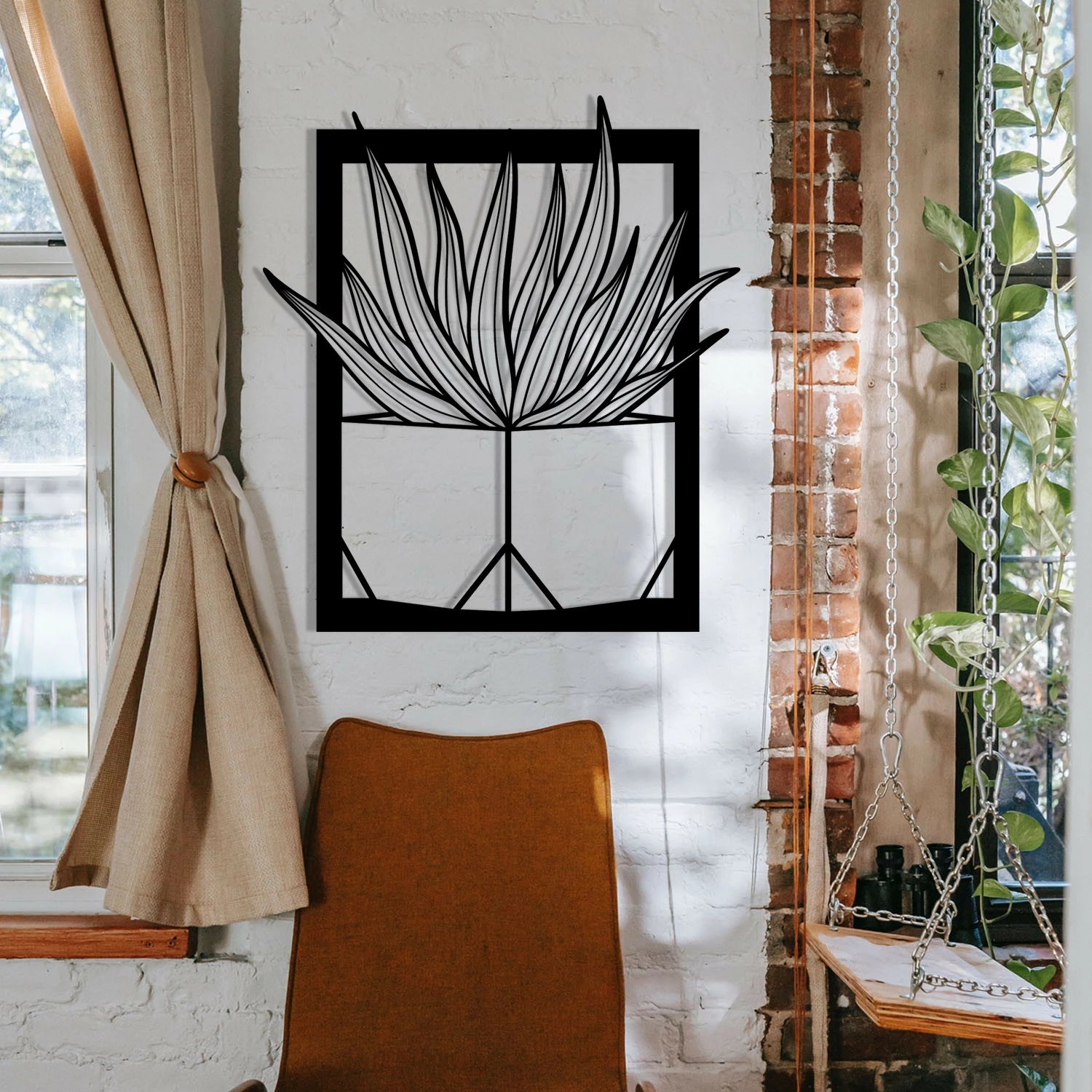 Aksesor dekorativ metalik për mur Wallity, Lagom, ngjyrë e zezë, 46x52cm