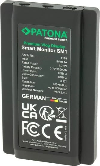 Monitor i vogël PATONA Smart Monitor SM1, 3.97", 920mAh, WiFi, USB Type-C, i zi