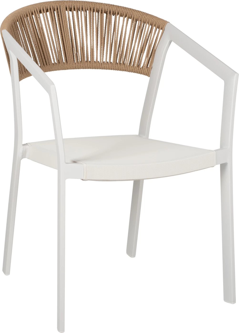 Karrige alumini FH5891.02, kornizë e bardhë dhe tekstilinë, mbështetëse ratan bezhë, 56x60x81.5 cm