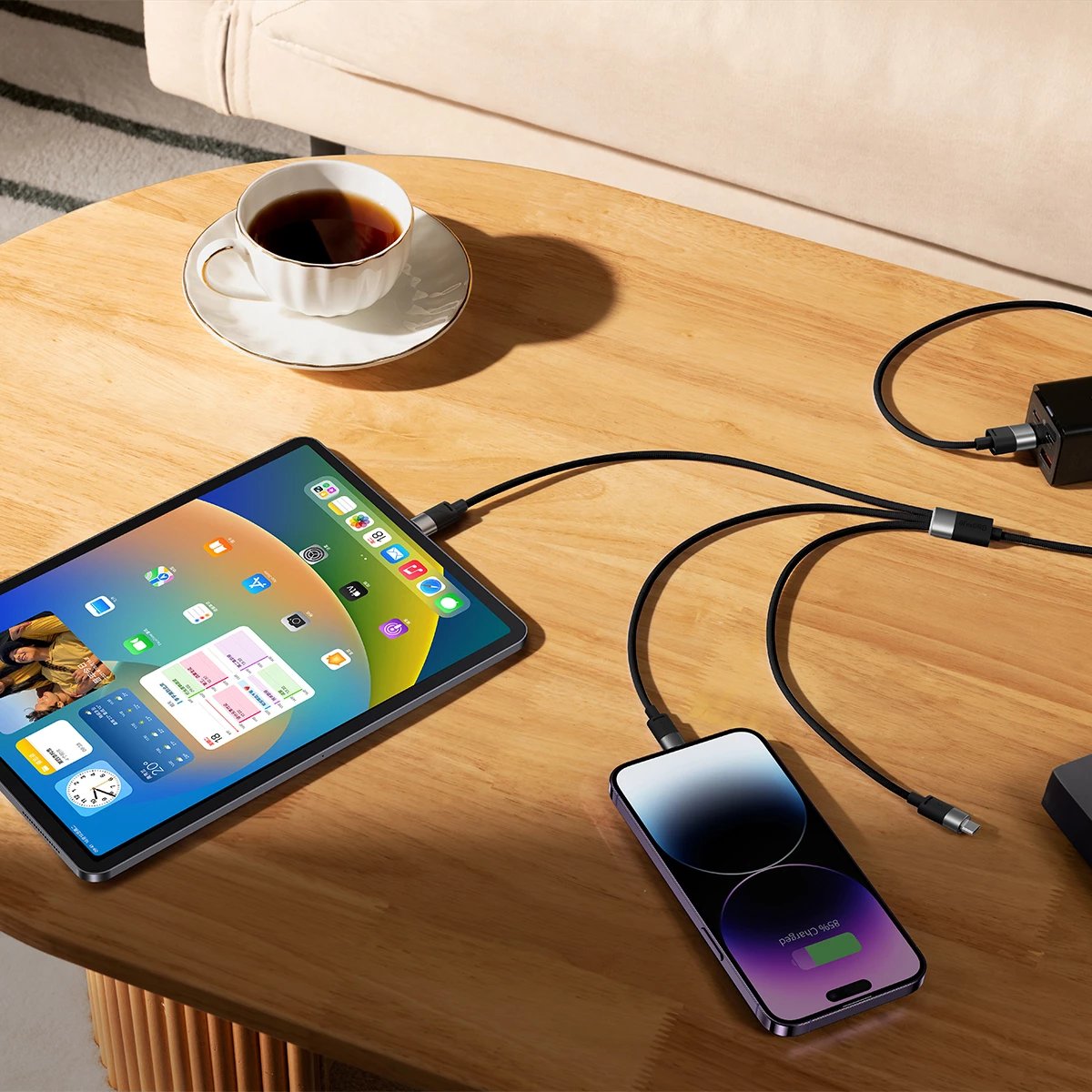 Kabllo 3-në-1 Baseus StarSpeed CAXS000001, 1.2m, USB-A në USB-C/Micro USB/Lightning, e zezë