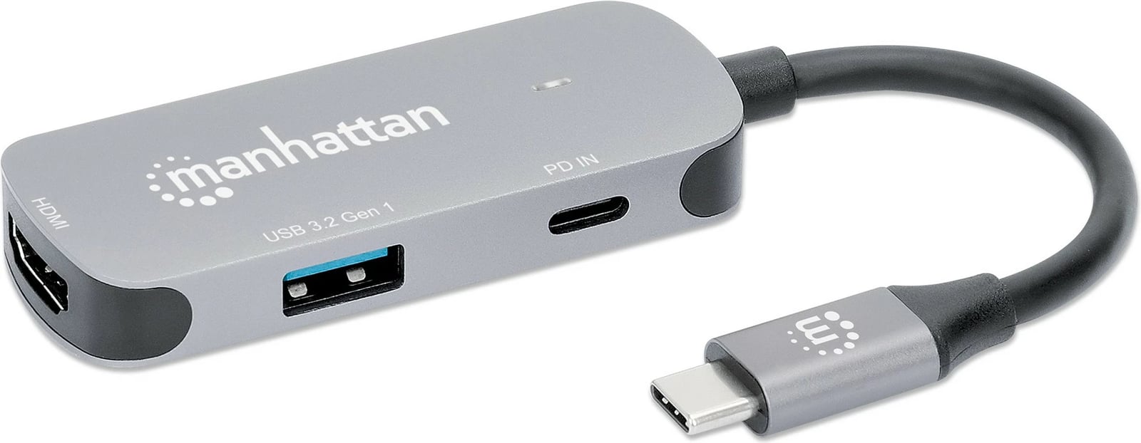 Dock 3-në-1 MANHATTAN, USB-A/USB-C, HDMI 4K60, USB Power Delivery, argjendtë