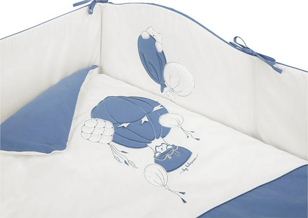 Set shtrojesh krevat bebe, Belisima, Ballons, jorgan 100x135 cm dhe jastëk 40x60 cm, blu, set 3 pjesë
