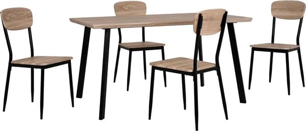 Tavolinë me karrige, 5 pjesë, sipërfaqe tavoline sonama, këmbë të zeza, 140x80x76 cm