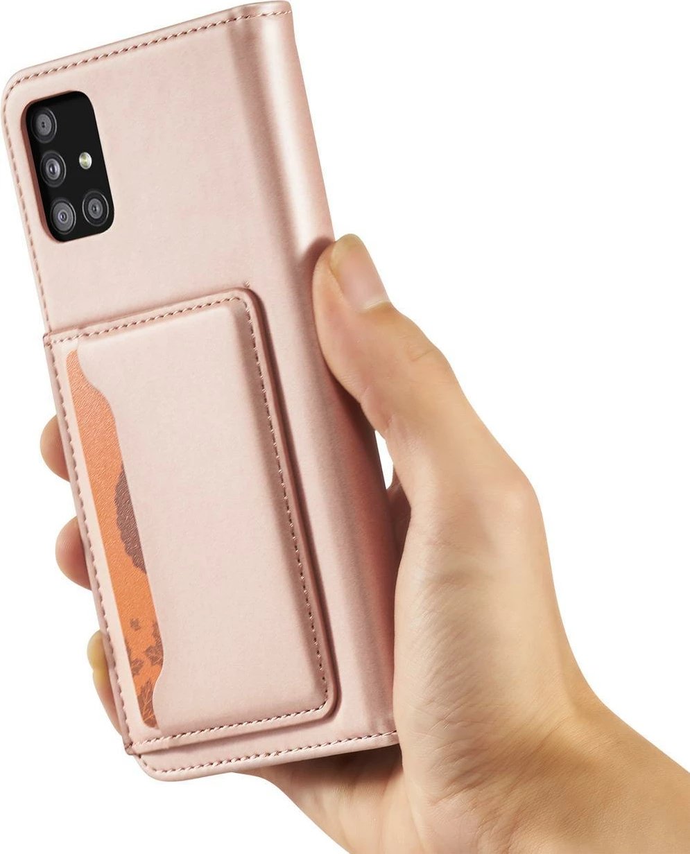 Mbështjellës Hurtel Magnet Card Case për Samsung Galaxy A12 5G, me kapak, portofol, rozë
