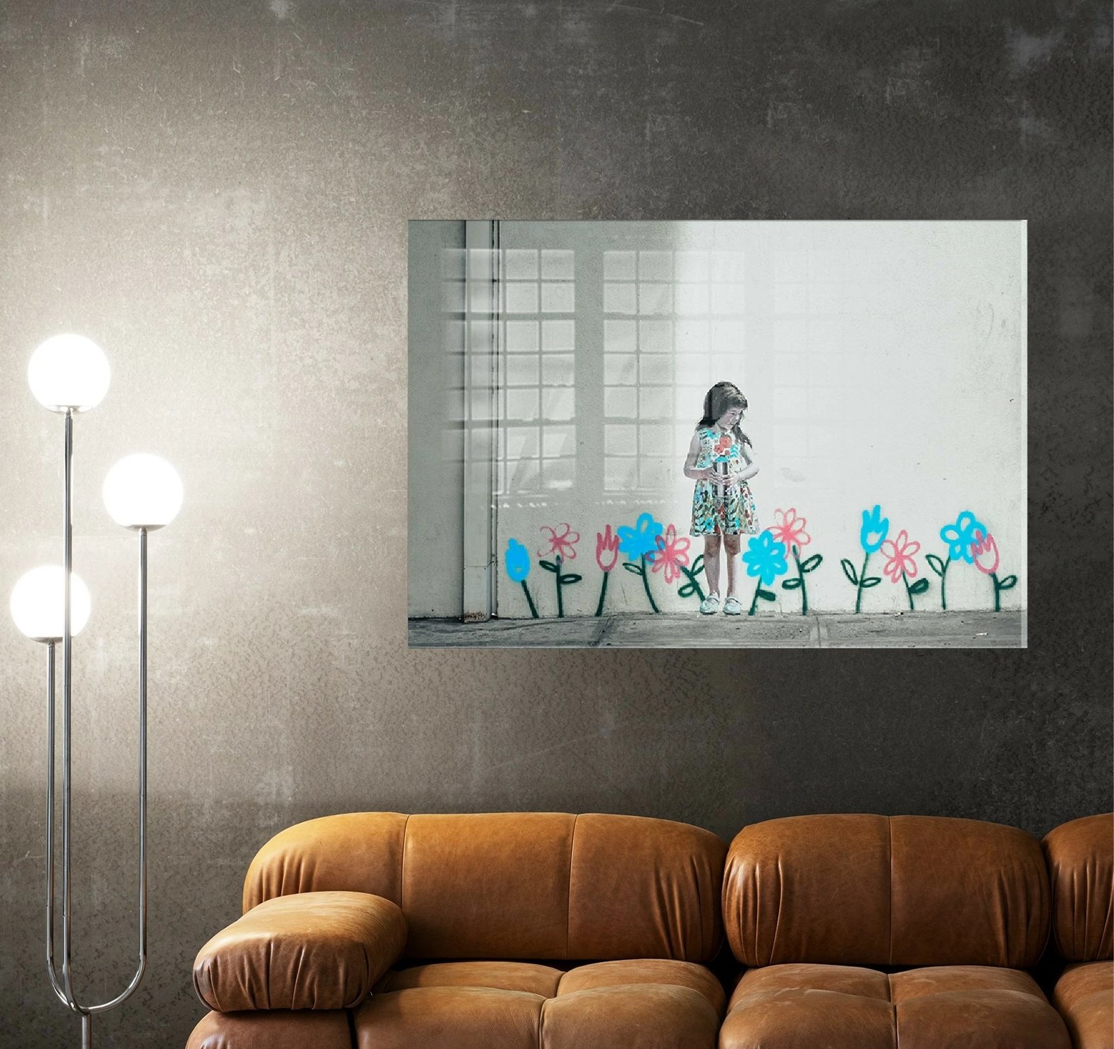 Pikturë dekorative xhami e temperuar, Banksy, shumëngjyrëshe, 50x70cm