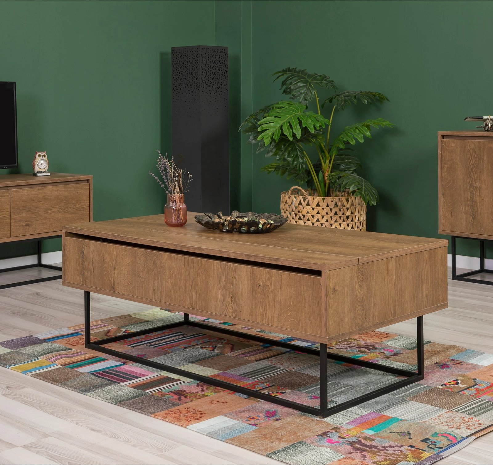 Set mobiljesh për dhomë dite, ngjyrë arre dhe e zezë, Skye Decor, Laxus Takım 18