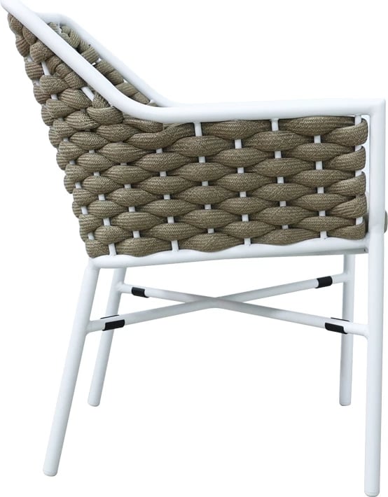 Karrige me krahë Ortegia, alumini, e bardhë, litar kaki, 57x62x82cm