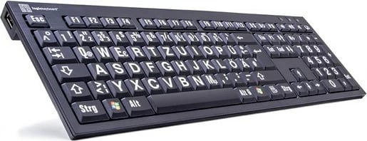 Tastierë LogicKeyboard XL-Print DE, shkronja të bardha në të zezë, PC