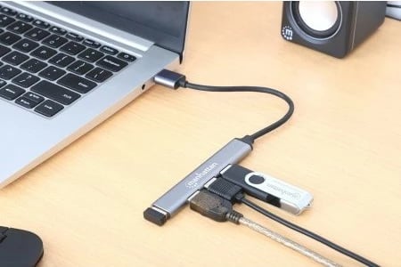 USB hub MANHATTAN 4 porta, USB-A, 480Mbit/s, 1xGbit/s, gri