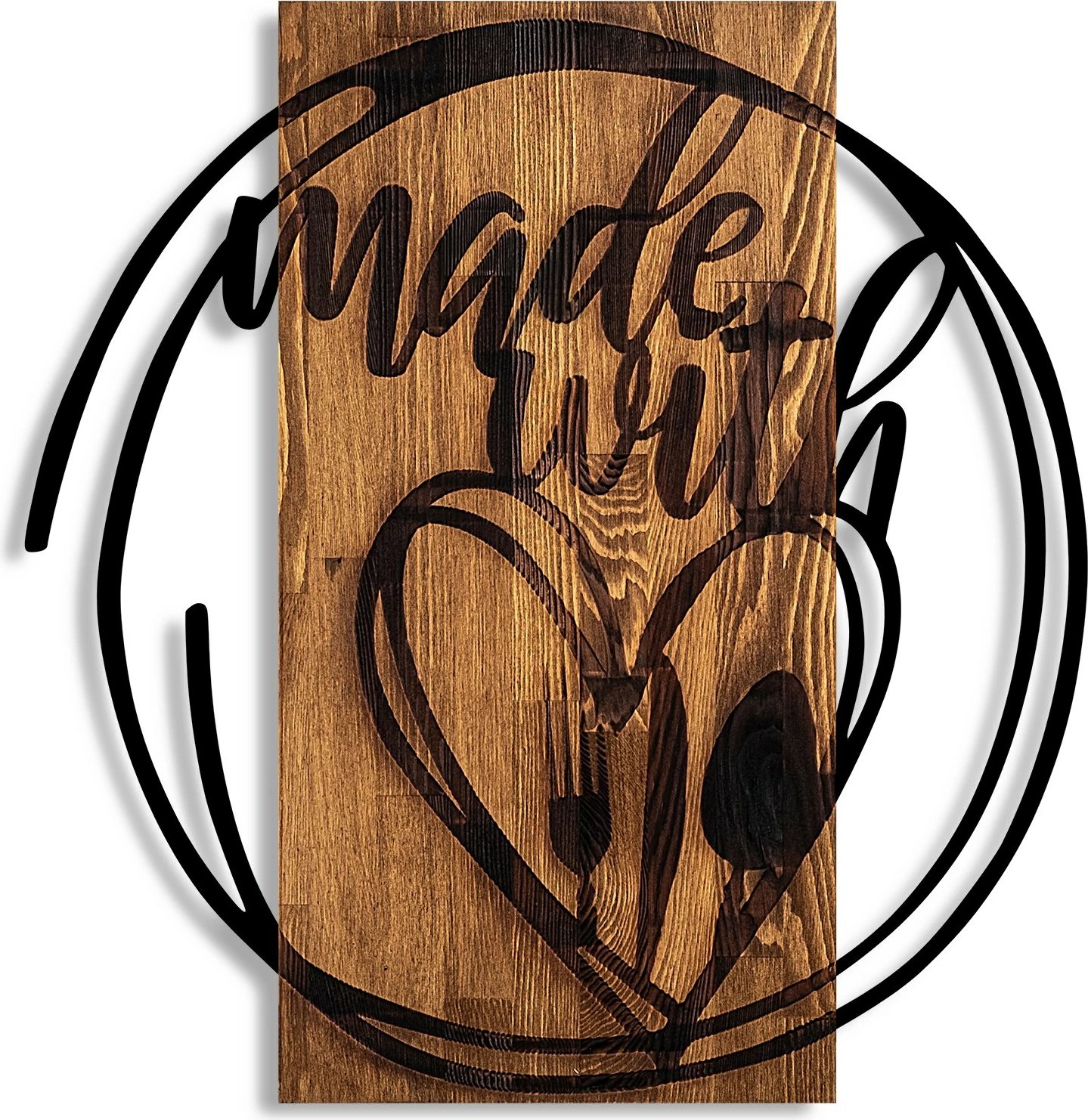 Aksesor dekorativ prej druri për mur, Wallity, Made With Love, ngjyrë arre dhe e zezë, 55x57cm