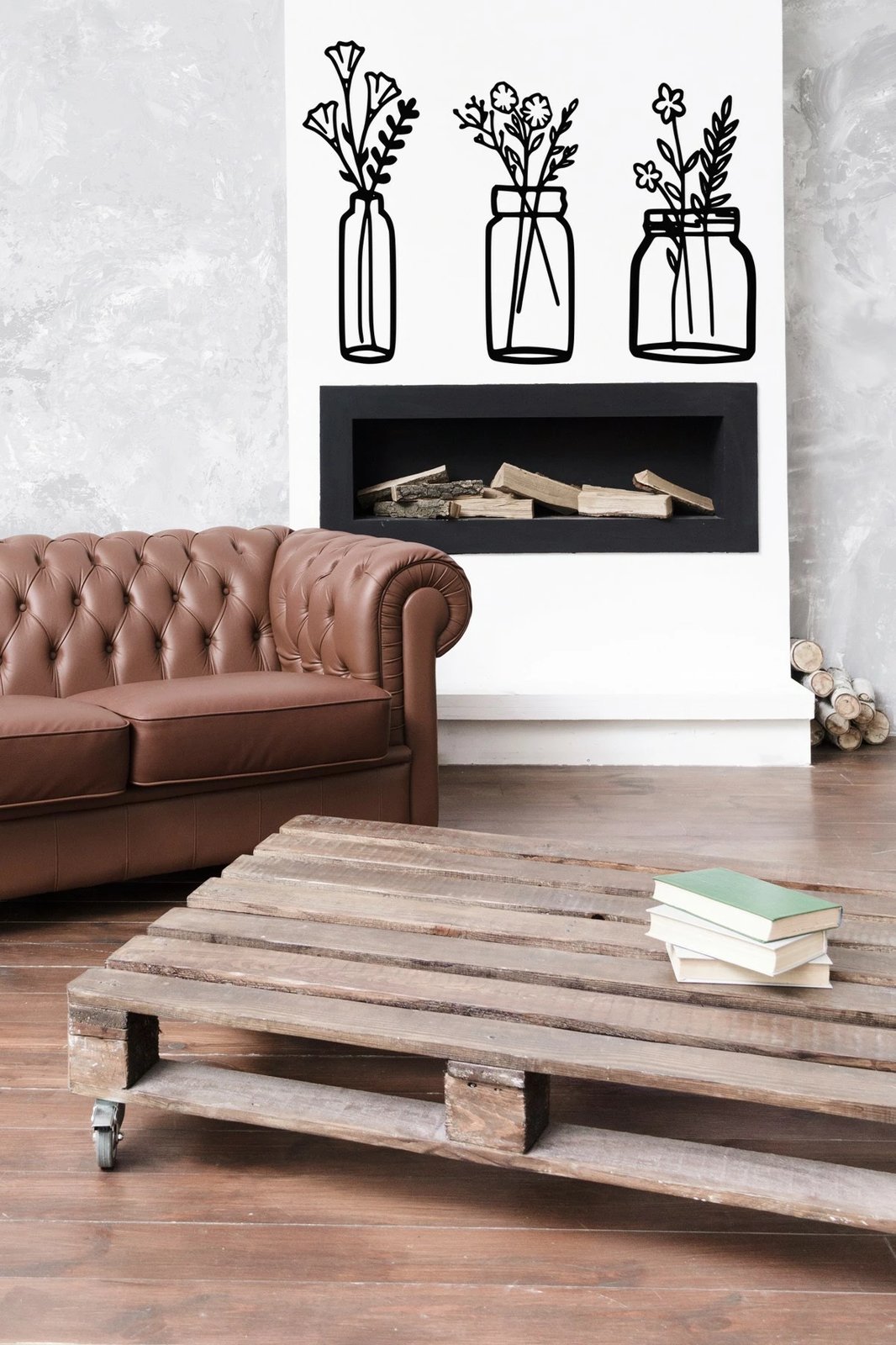 Aksesor dekorativ metalik për mur, lule në shishe, Wallity