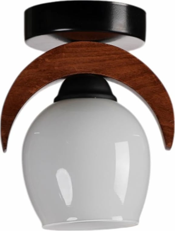 Llambë tavani Opviq, 9004-1, metal, detaje druri, xham, e bardhë/nogal/e zezë