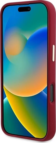 Mbështjellës Guess Silicone Script Metal Logo për iPhone 16 Pro, Kuqe