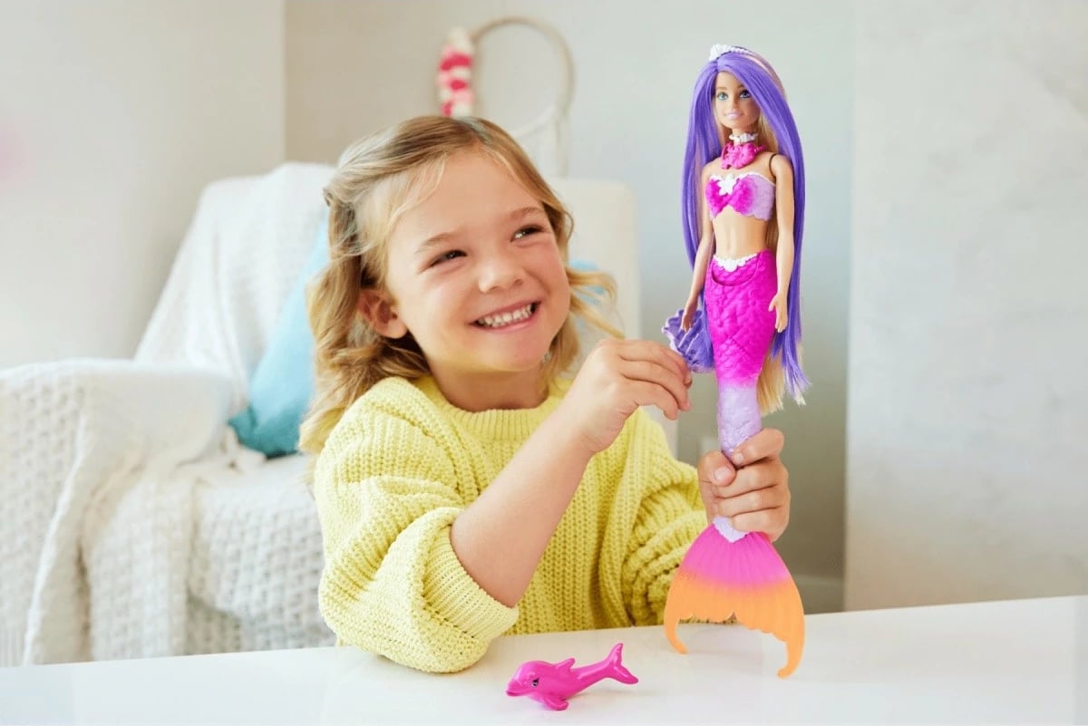 Kukull Barbie Malibu Mermaid Color Change Mattel HRP97 me aksesorë, Rozë