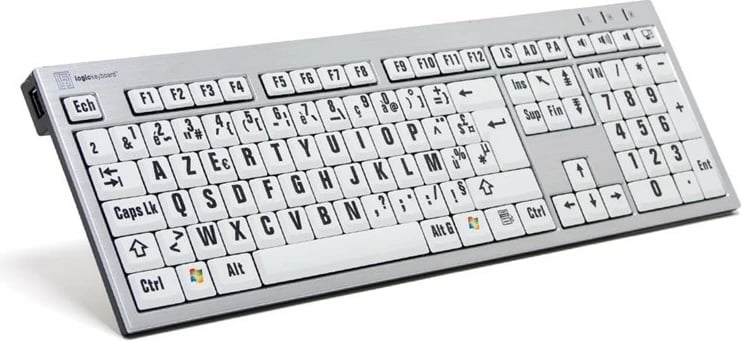 Tastierë LogicKeyboard XL-Print Alu Black on White FR, slim, PC, e bardhë