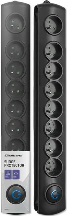 Prizë mbrojtëse Qoltec 50114 me 8 dalje, 3m, e zezë Prizë mbrojtëse Qoltec 50114 me 8 dalje, 3m, e zezë