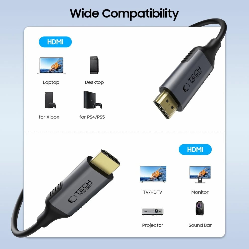 Kabllo HDMI Tech-Protect UltraBoost 2.1, 2m, E zezë