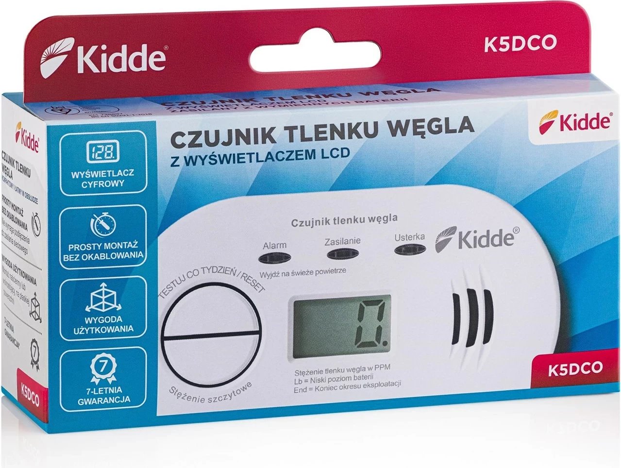 Detektor karbon monoksidi Kidde K5DCO, i bardhë