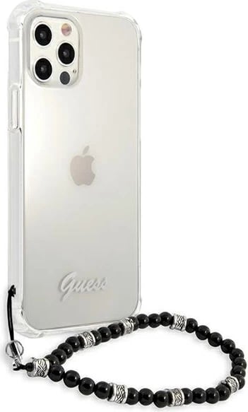 Mbështjellës Guess GUHCP12MKPSBK për iPhone 12/12 Pro 6.1", Transparent, me varëse Black Pearl