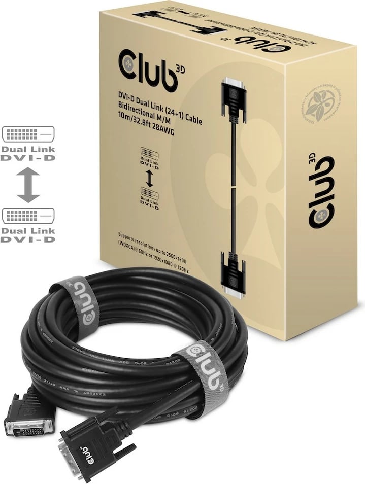 Kabllo DVI Dual Link Club3D 3m, 24+1, e zezë