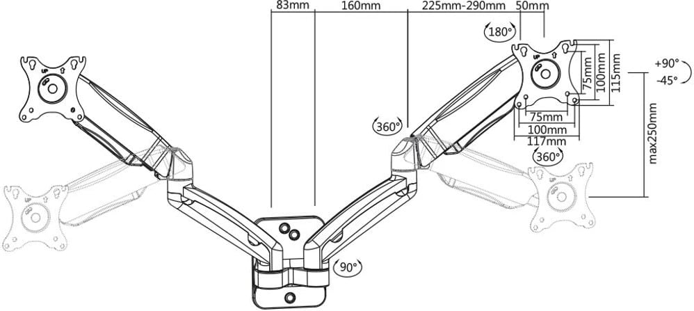 Mbajtëse për dy monitorë 13"-32" STELL SOS 1820 - E zezë
