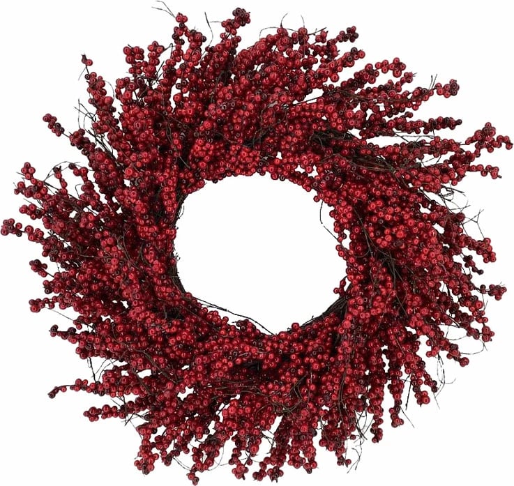 Kurorë Krishtlindjesh me manaferra të kuqe, 60x60cm, polifomë-PVC