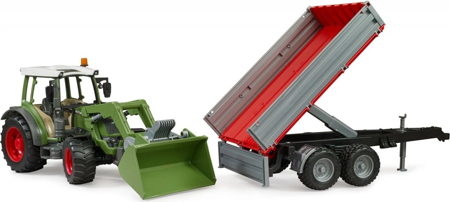 Traktor lodër BRUDER Fendt Vario 211 me ngarkues dhe rimorkio, 1:16, Gjelbër/Gri/E Kuqe