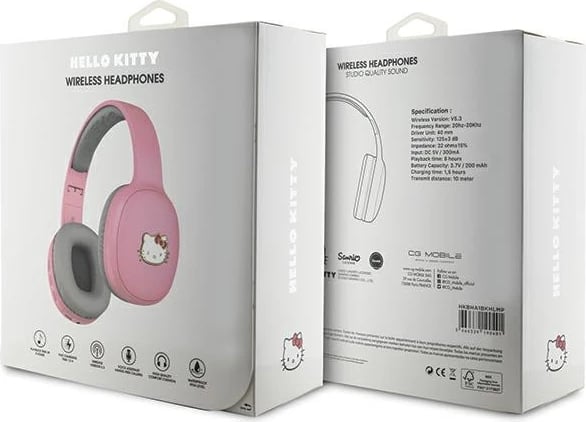 Kufje Bluetooth Hello Kitty Metal Logo Oval Shape, Pink/Gri