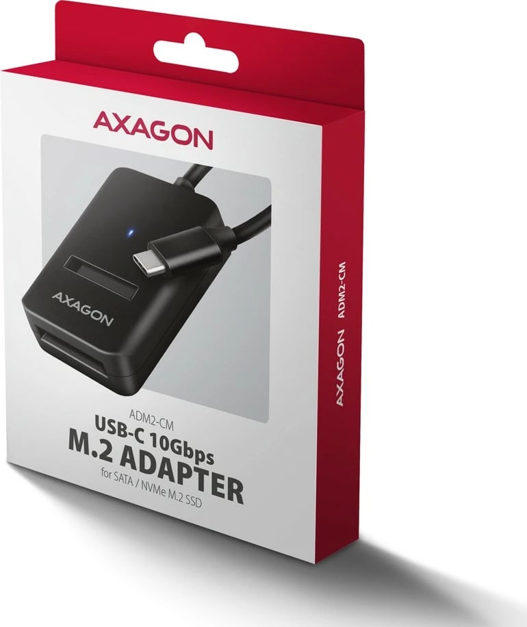 Kasë AXAGON ADM2-CM për SSD M.2 NVMe/SATA, USB 3.2 Gen 2, 10cm kabllo, e zezë