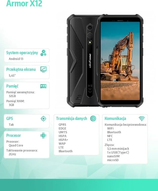 Celular, Ulefone Armor X12 4G 3/32GB 5.45" IP68/IP69K MIL-STD-810H NFC Dual SIM, e zezë