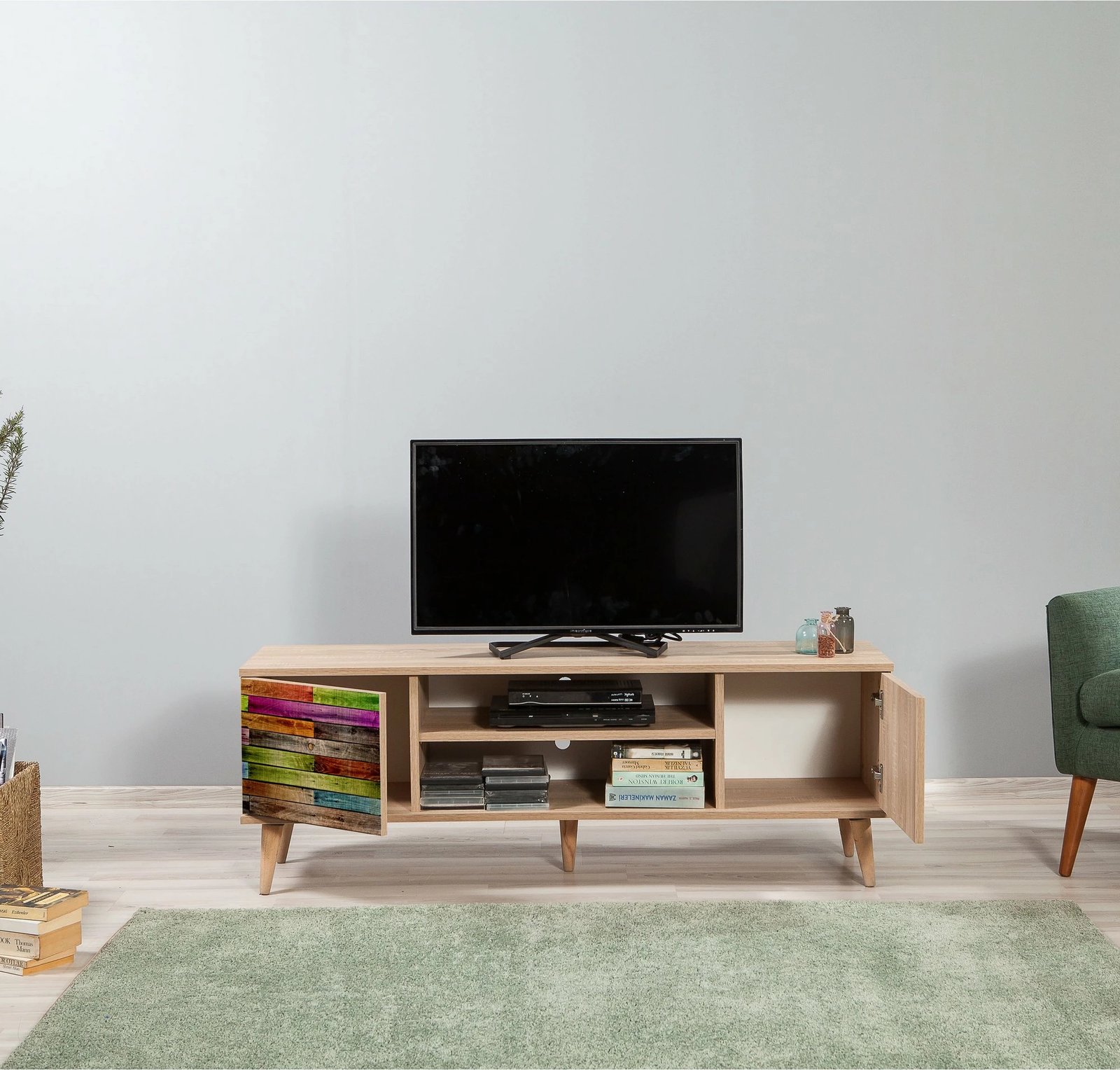 Komodë TV Truva, ngjyrë lisi Sonoma, 140x50x40cm