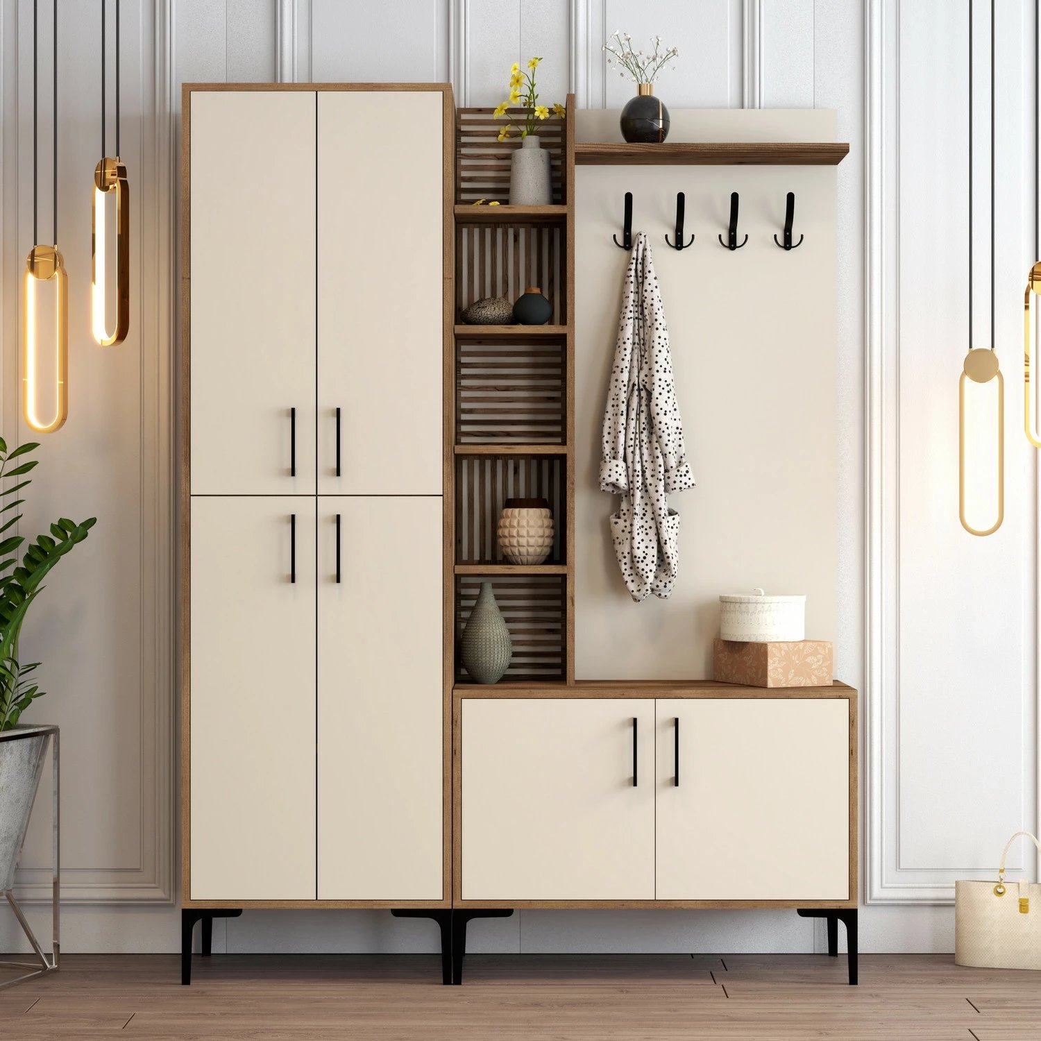 Stendë korridori, ngjyrë arre dhe krem, Skye Decor, Viyana DA