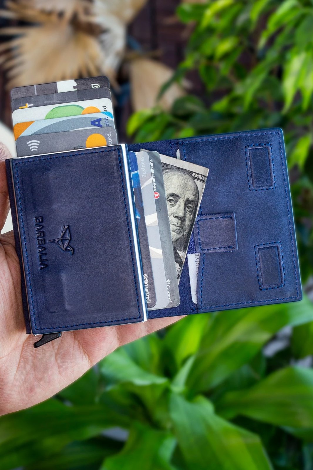 Mbajtës kartelash, lëkurë origjinale, ngjyrë blu e errët, Zoozie Bags