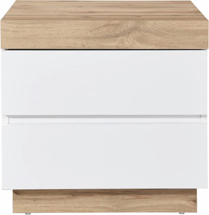 Komodinë CASA, 2 sirtarë, e bardhë/natyrale, 50x50x50cm