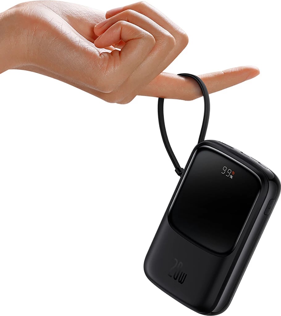 Powerbank Baseus Qpow 10000mAh me kabllo USB Type-C të integruar, 22.5W, Bardhë