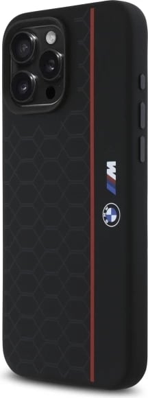 Mbështjellës BMW Silicone Hexagon Red Line MagSafe për iPhone 16 Pro Max, Zi
