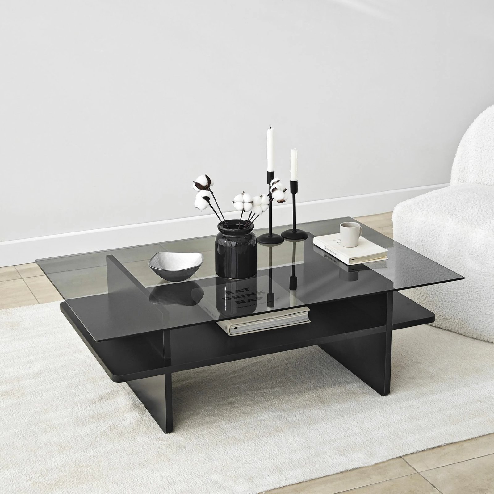 Tavolinë kafeje Hanah Home, Saga drejtkëndëshe, e zezë, fume