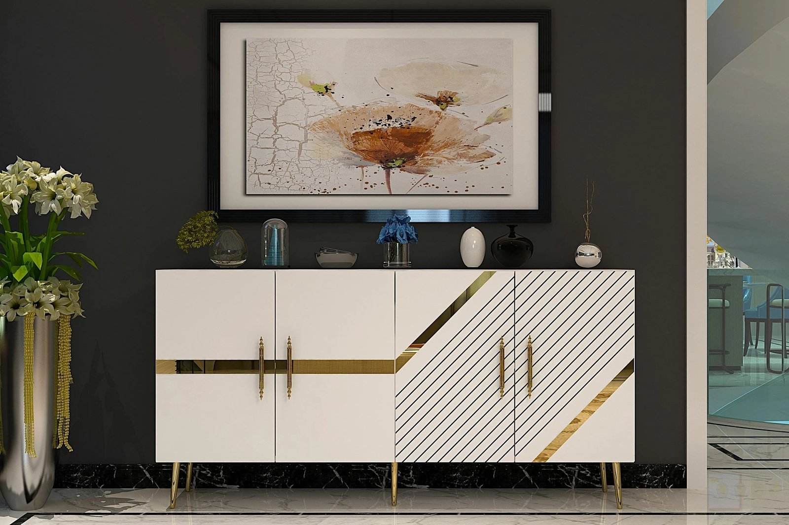 Konsolë moderne, ngjyrë e bardhë dhe ari, Skye Decor, Fuga KB150