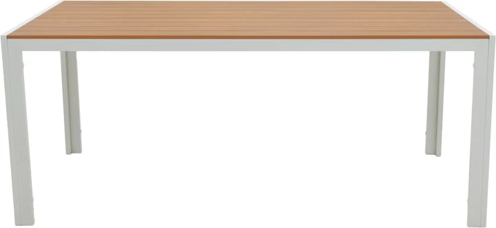 Tavolinë me karrige Mabu-Nares, 7 pjesë, alumin i bardhë dhe dru, 180x90x72.5 cm