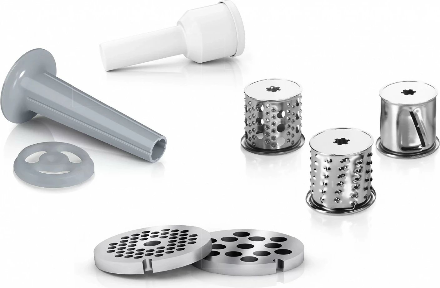 Grirëse mishi, Bosch, MFW2514W, 1500W 1.7 kg/min, sita 3.8/8 mm, me nasadë salsiçe dhe prerëse me 3 daulle, e bardhë