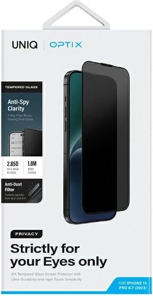Xham mbrojtës UNIQ Optix Privacy për iPhone 15 Pro Max me aplikator