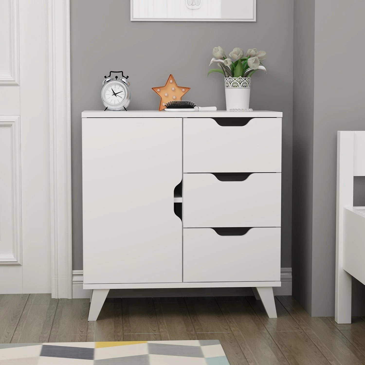 Komodë Skye Decor, Valencia 3+1, e bardhë