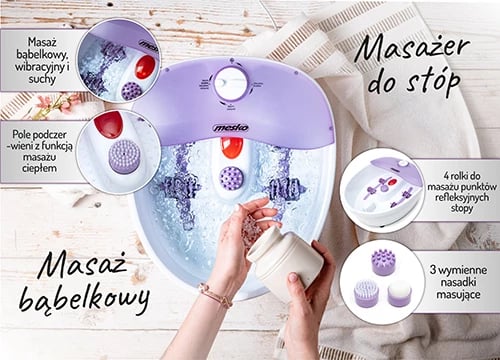 Masazhues këmbësh, Adler MS 2152, flluska vibrim dhe masazh i thatë me ngrohje infra të kuqe, 4 rrotulla, 75 W, rozë/e bardhë