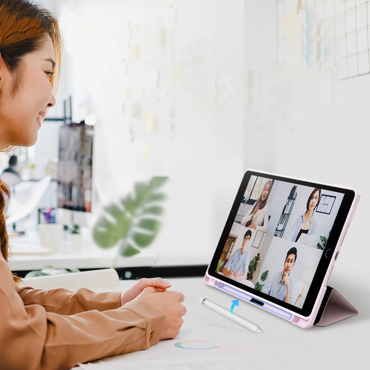 Mbështjellës folio për tablet, AmazingThing, Titan Pro, për iPad Air 11" (2025 M3, 7 gjenerata) me kapak magnetik/stand dhe mbajtës Apple Pencil, rozë