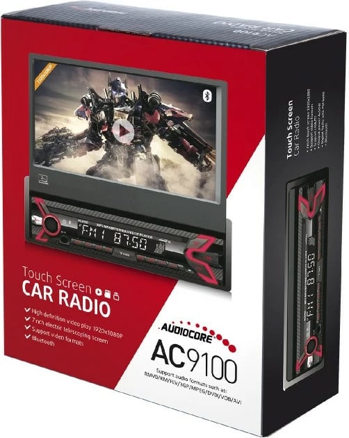 Radio për makinë Audiocore AC9100, e zezë / kuqe