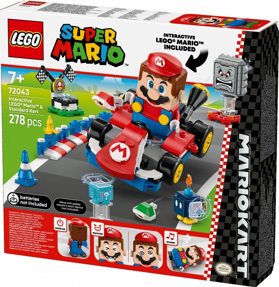 Set LEGO Super Mario Mario Kart 72043 me figurë interaktive Mario dhe kart standard, 278 pjesë