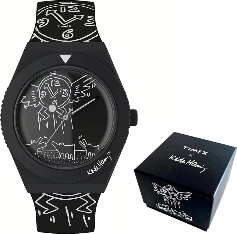 Orë dore për meshkuj TIMEX Q X Keith Haring, e zezë