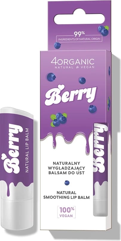 Balsam për buzë 4organic Natural Smoothing Berry për femra, 5g